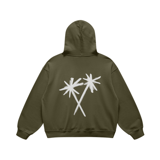 CROSSED PALM TREES HOODIE - OLIVE GREEN
