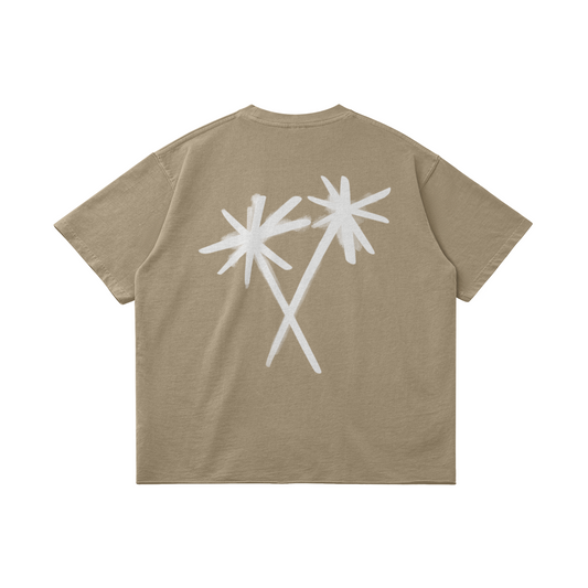 CROSSED PALM TREES TEE - KAKI